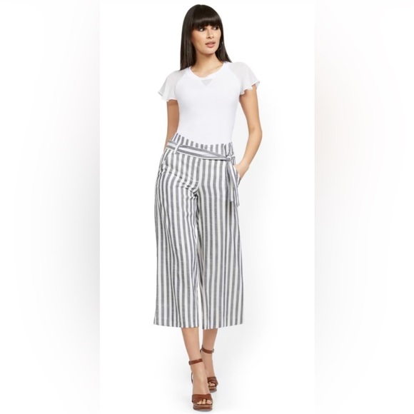 Madie Wide-Leg Capri Pant - 7th Avenue - Stripe NWOT Size 8 - Picture 1 of 10